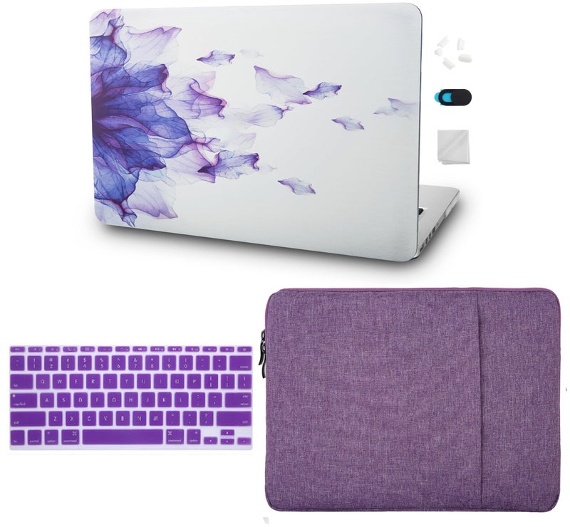 KECC Compatible with MacBook Air 13 inch Case 2022 2021 2020 2019 2018 Release M1 A2337 A2179 A1932 Plastic Hard Shell for MacBook Air 13.3 inch + Keyboard Cover + Sleeve, Purple Flower - Image 2